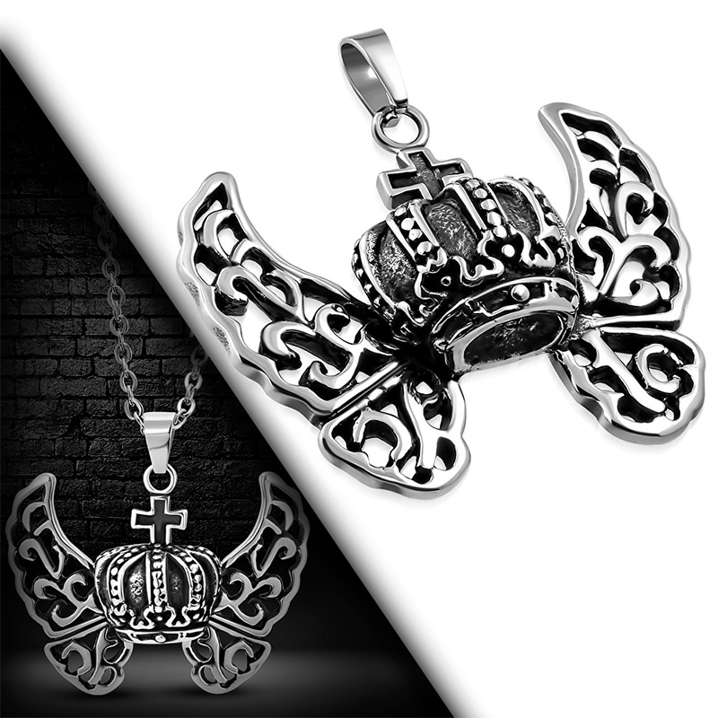 Dijes Acero Biker Corona de Reyna Alas de Mariposa Cruz 1