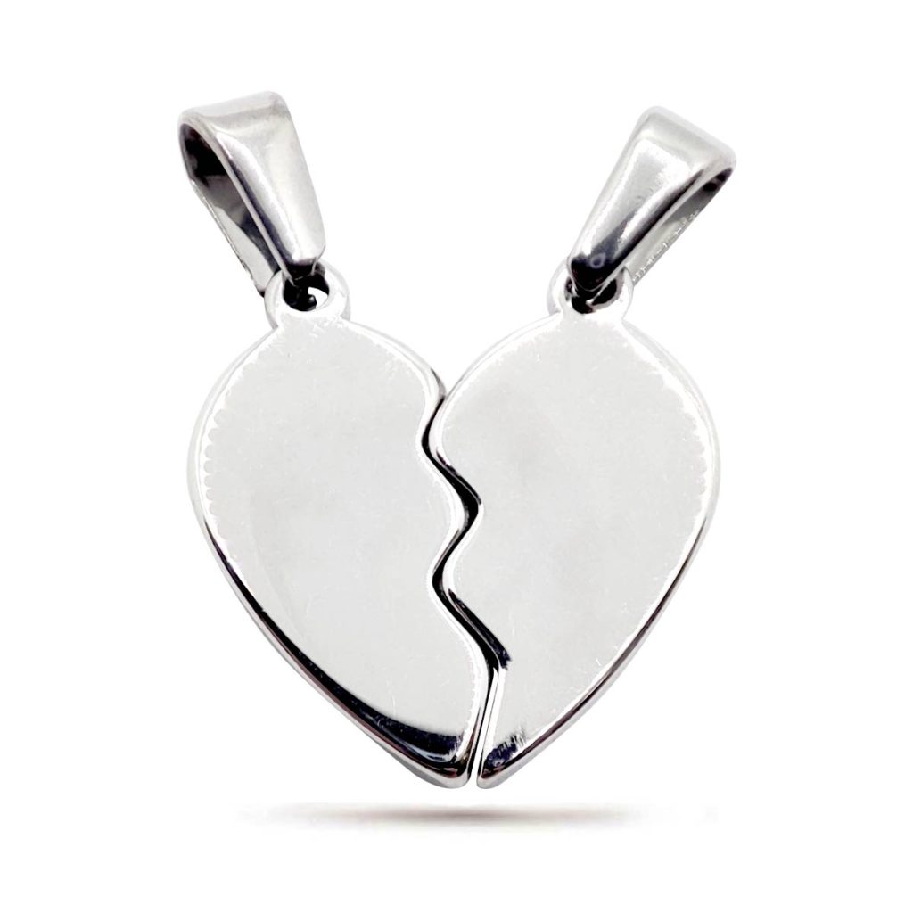 Dijes Acero Plateado Corazon Dividido Amigos Pareja 16 mm