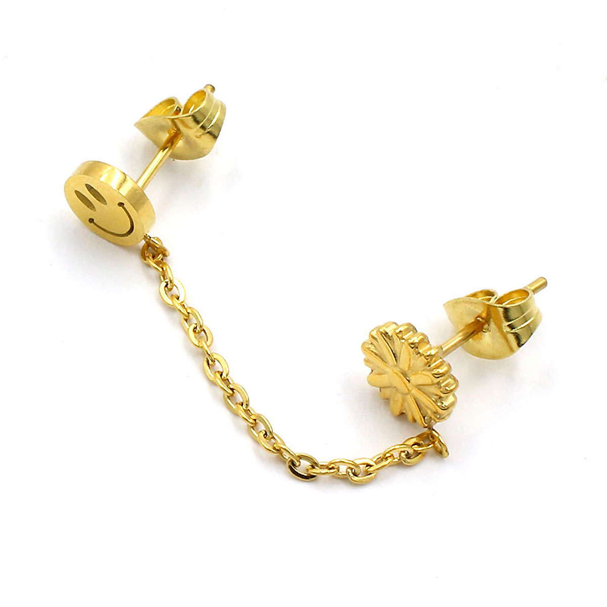 Ear Cuff Acero Inoxidable Dorado Carita Feliz 2