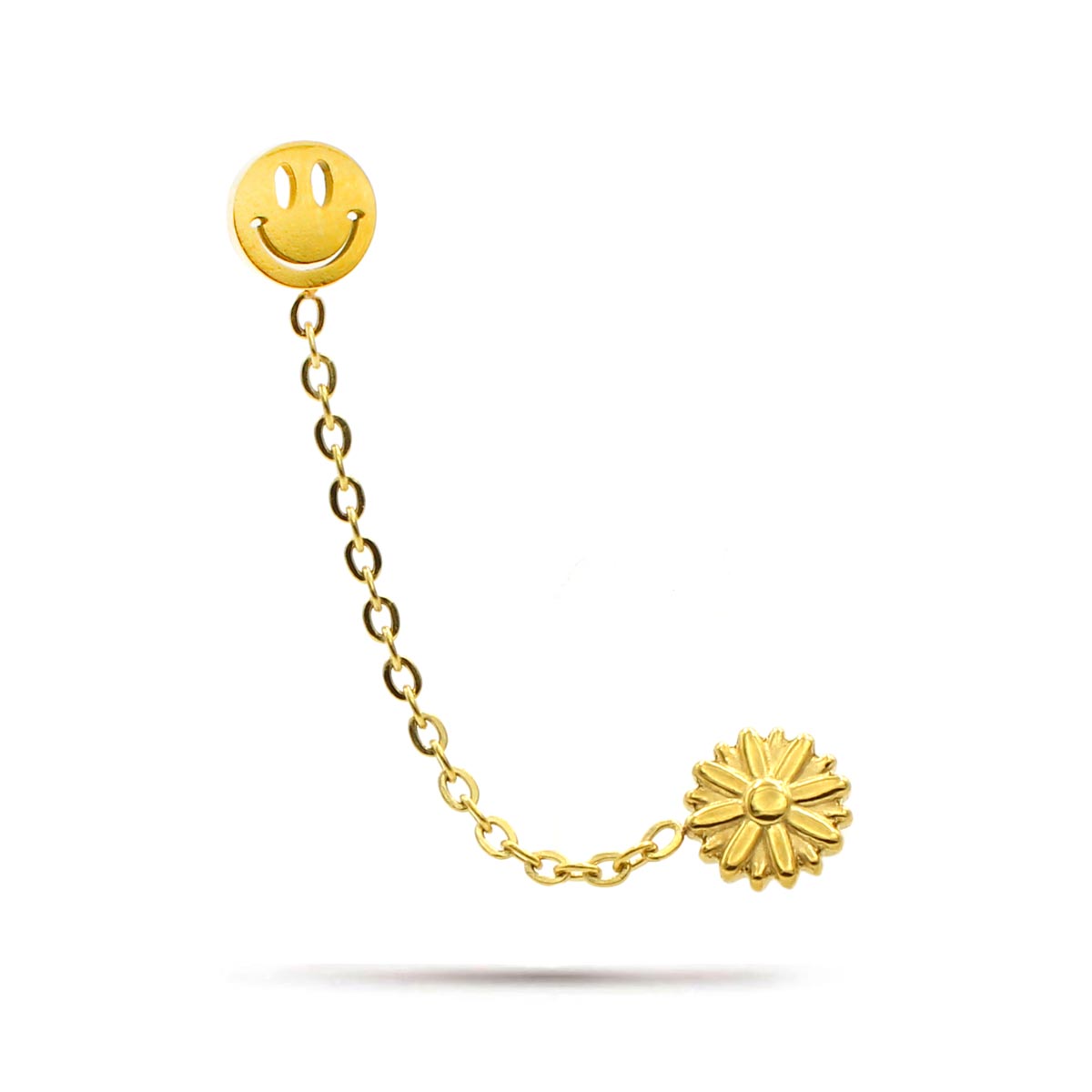 Ear Cuff Acero Inoxidable Dorado Carita Feliz