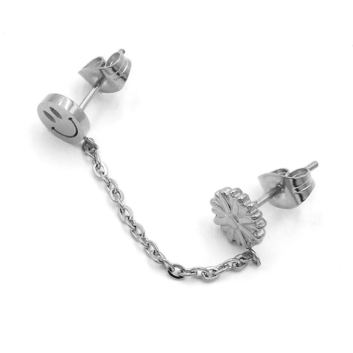 Ear Cuff Acero Inoxidable Plateado Carita Feliz 2