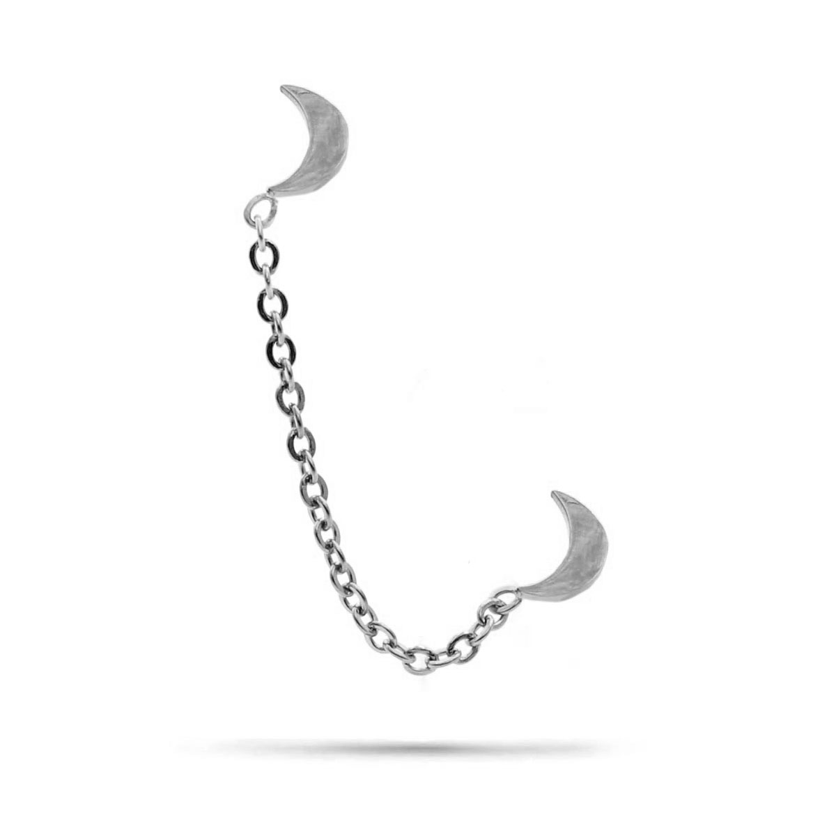 Ear Cuff Acero Inoxidable Plateado Doble Luna Cadena