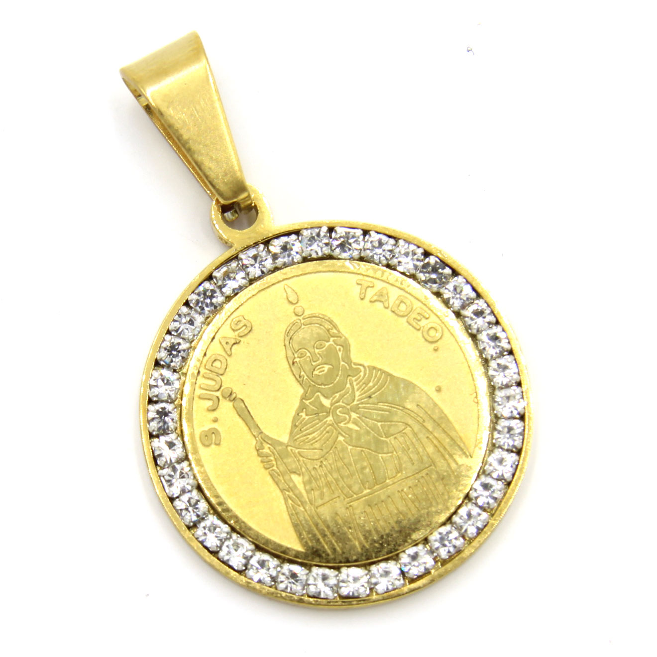 Dije Acero Dorado Medalla San Judas 22 Mm Zirconia 5 Dije Acero Dorado Medalla San Judas 22 Mm Zirconia - Image 3