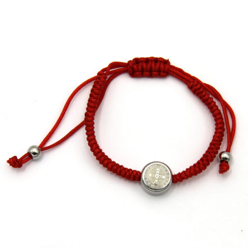 Pulsera Acero Plateado Hilo Rojo Ajustable San Benito