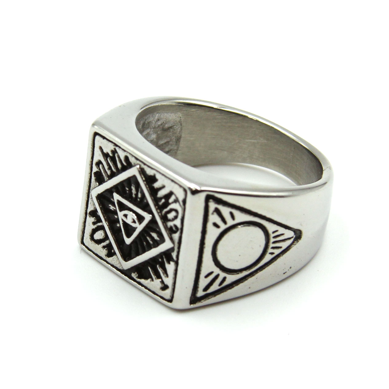 Anillo Acero Plateado Ojo Triángulo Invertido 5 Anillo Acero Plateado Ojo Triángulo Invertido - Image 3