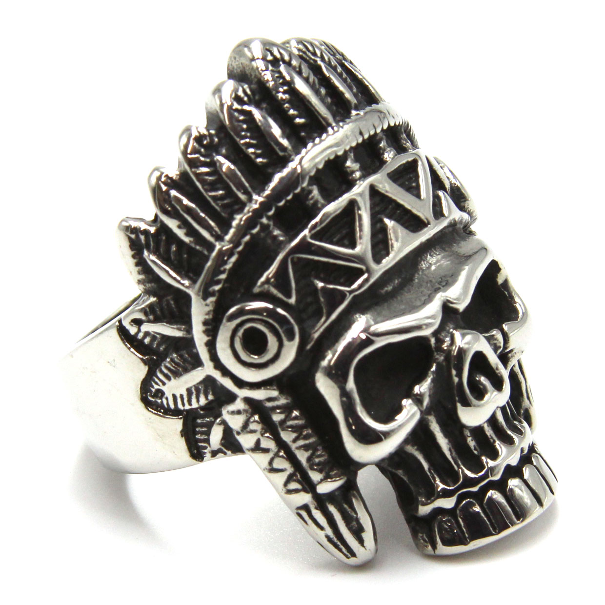 Anillo de Acero Plateado Apache Skull 5 Anillo de Acero Plateado Apache Skull - Image 3