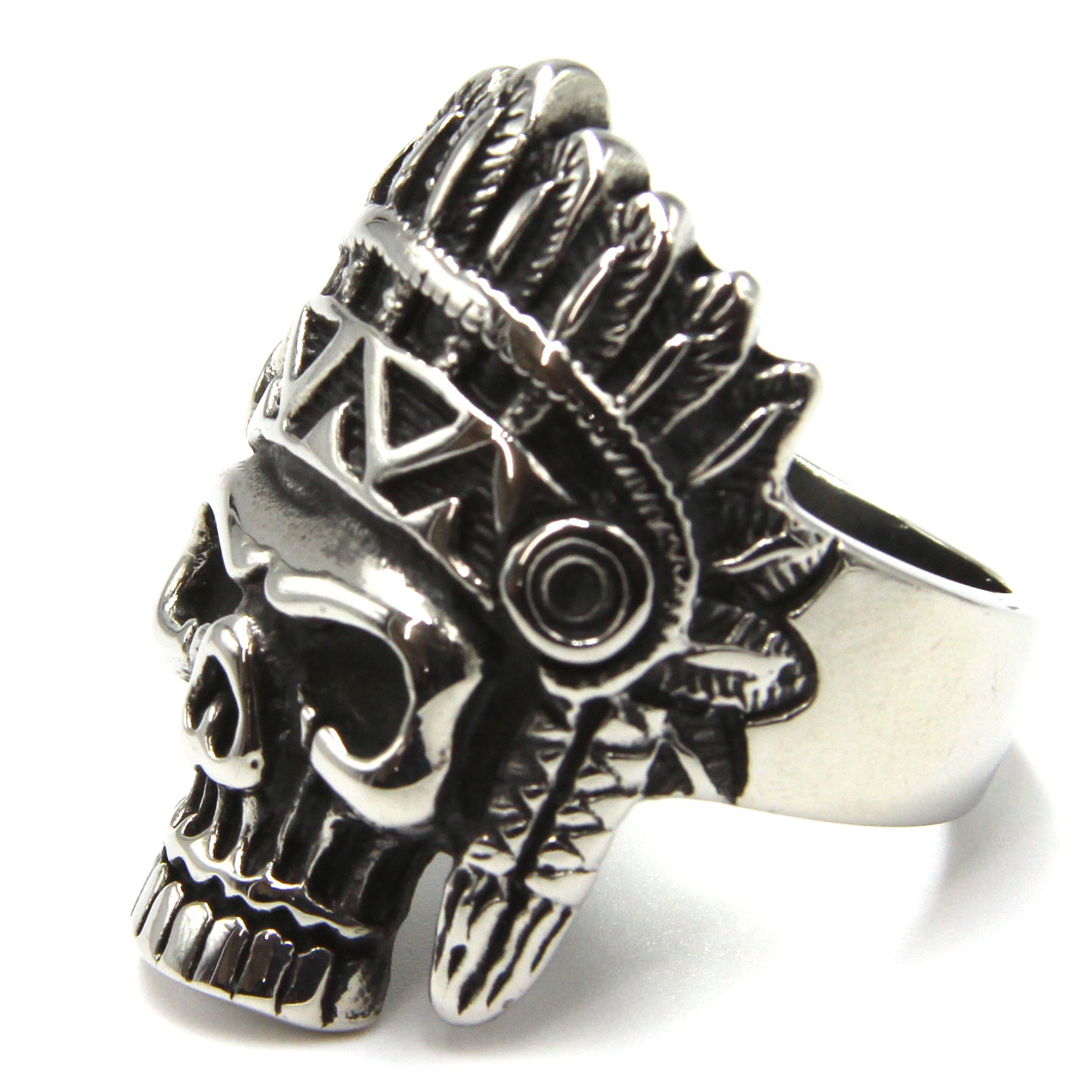 Anillo de Acero Plateado Apache Skull 6 Anillo de Acero Plateado Apache Skull - Image 4