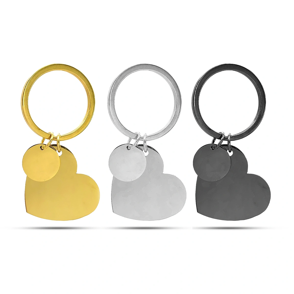 Llavero Acero Inoxidable Corazon y Circulo Para Grabado