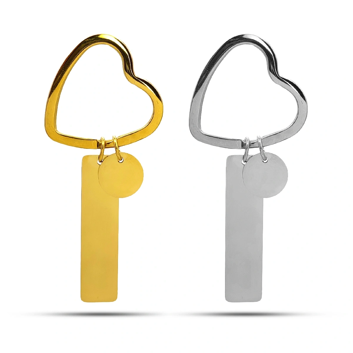 Llavero Acero Placa Larga y Circulo Argolla Corazon