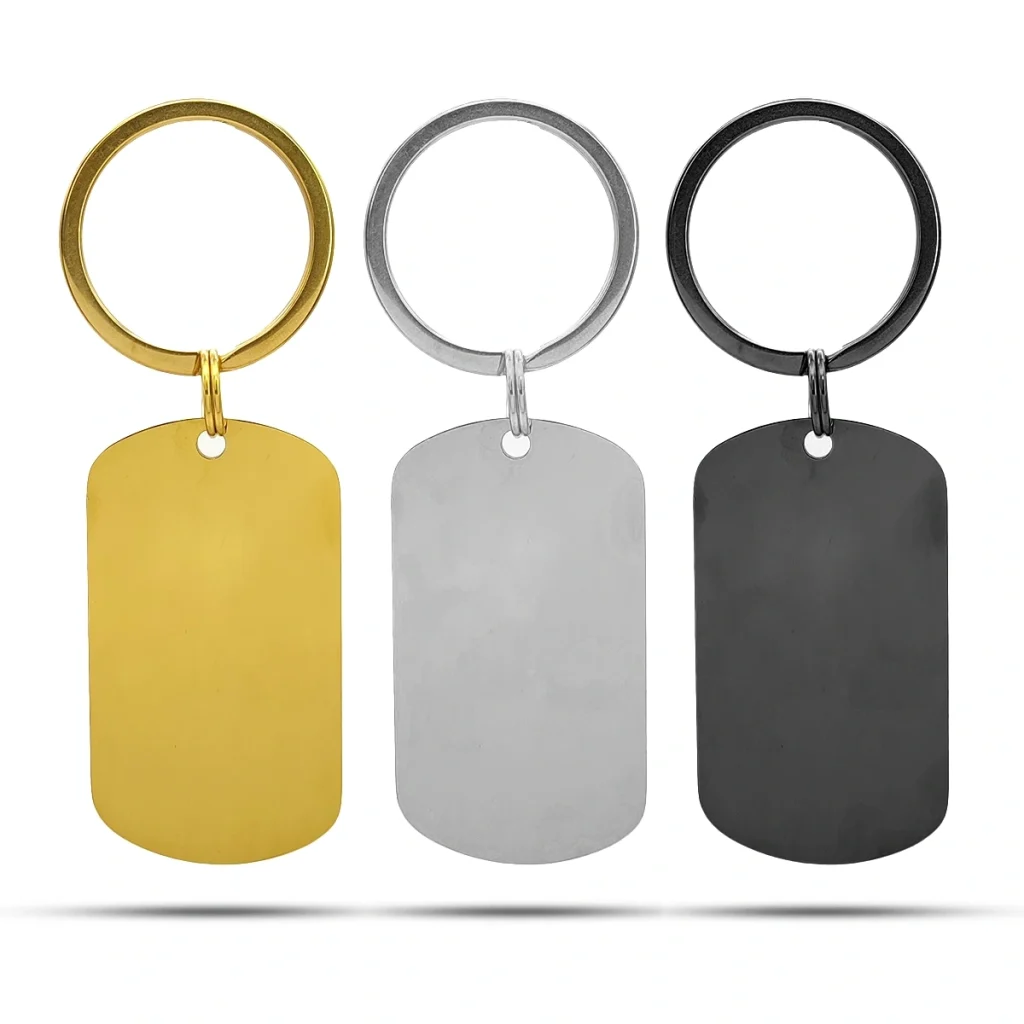 Llavero Acero Placa Militar Redondeada Para Grabado