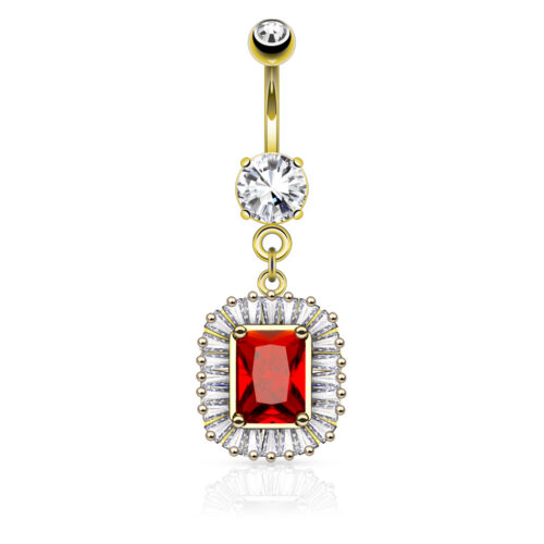 Piercing Ombligo Acero Dorado Pétalos Zirconias Rojas
