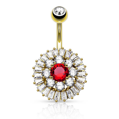 Piercing Ombligo Acero Dorado Flor de Zirconias