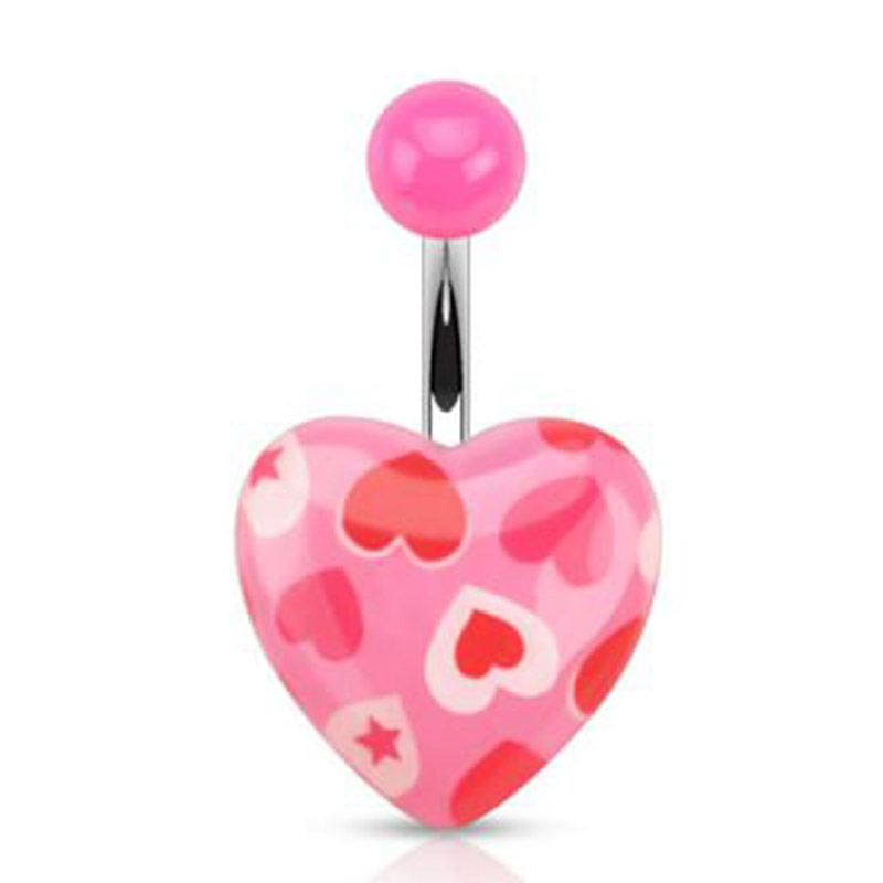 Piercing Ombligo Acrilico Diseno Corazones Rosados