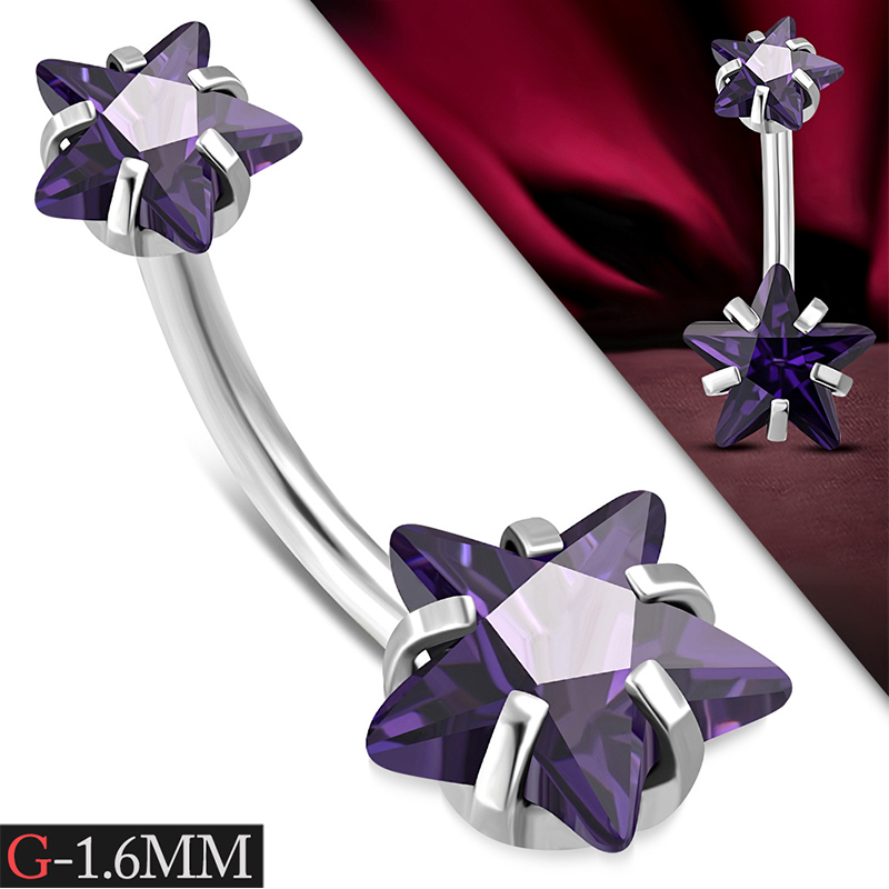 Piercing Para Ombligo Acero Estrella Zirconia Violeta 0