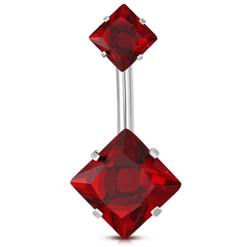 Piercing Para Ombligo Acero Zirconia Doble Rojo Rombo