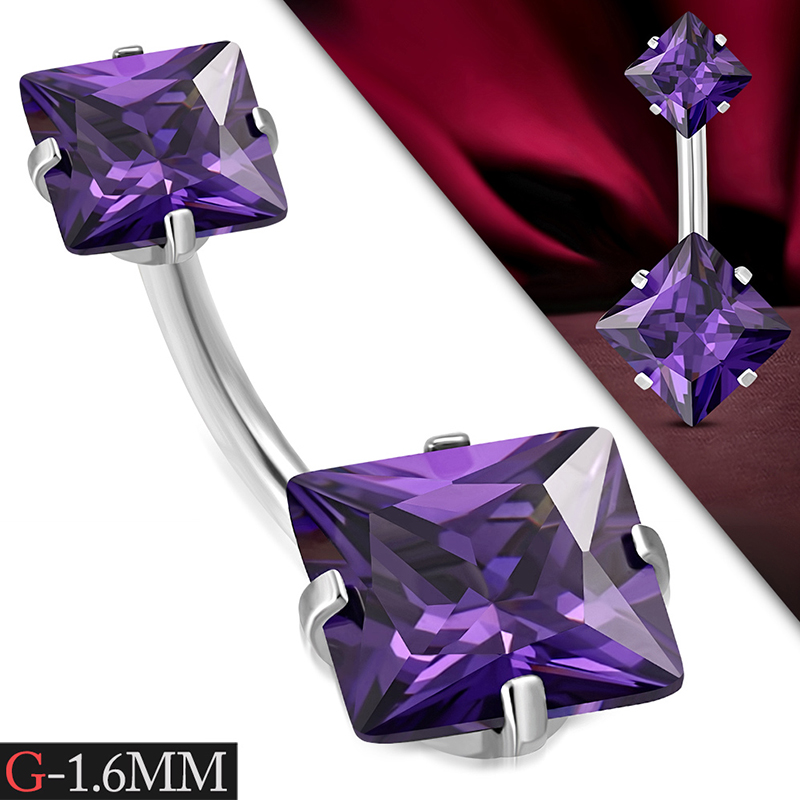 Piercing Para Ombligo Acero Zirconia Doble Violeta Rombo 0