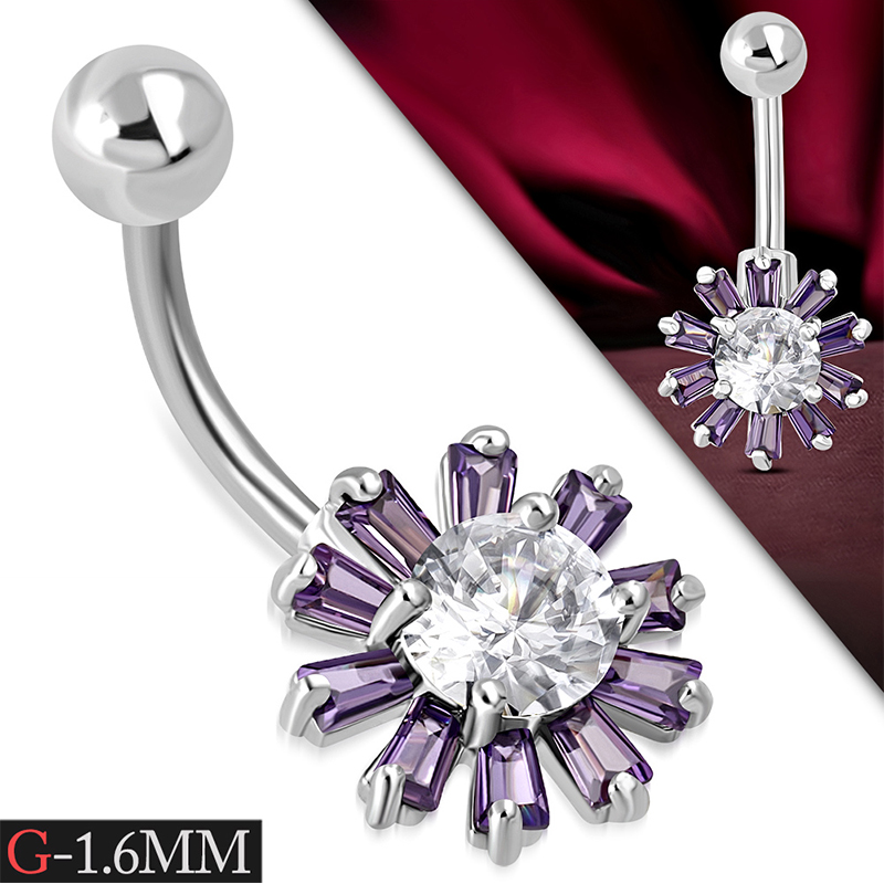 Piercing Para Ombligo Acero Zirconia Flor Violeta 0