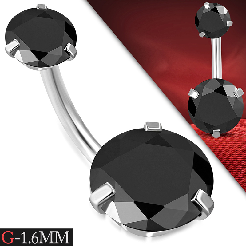 Piercing Para Ombligo Acero Zirconia Redonda Doble Negra 0
