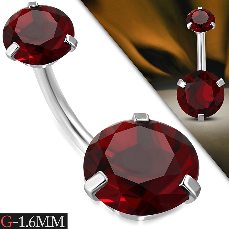 Piercing Para Ombligo Acero Zirconia Roja Doble Redondo 0