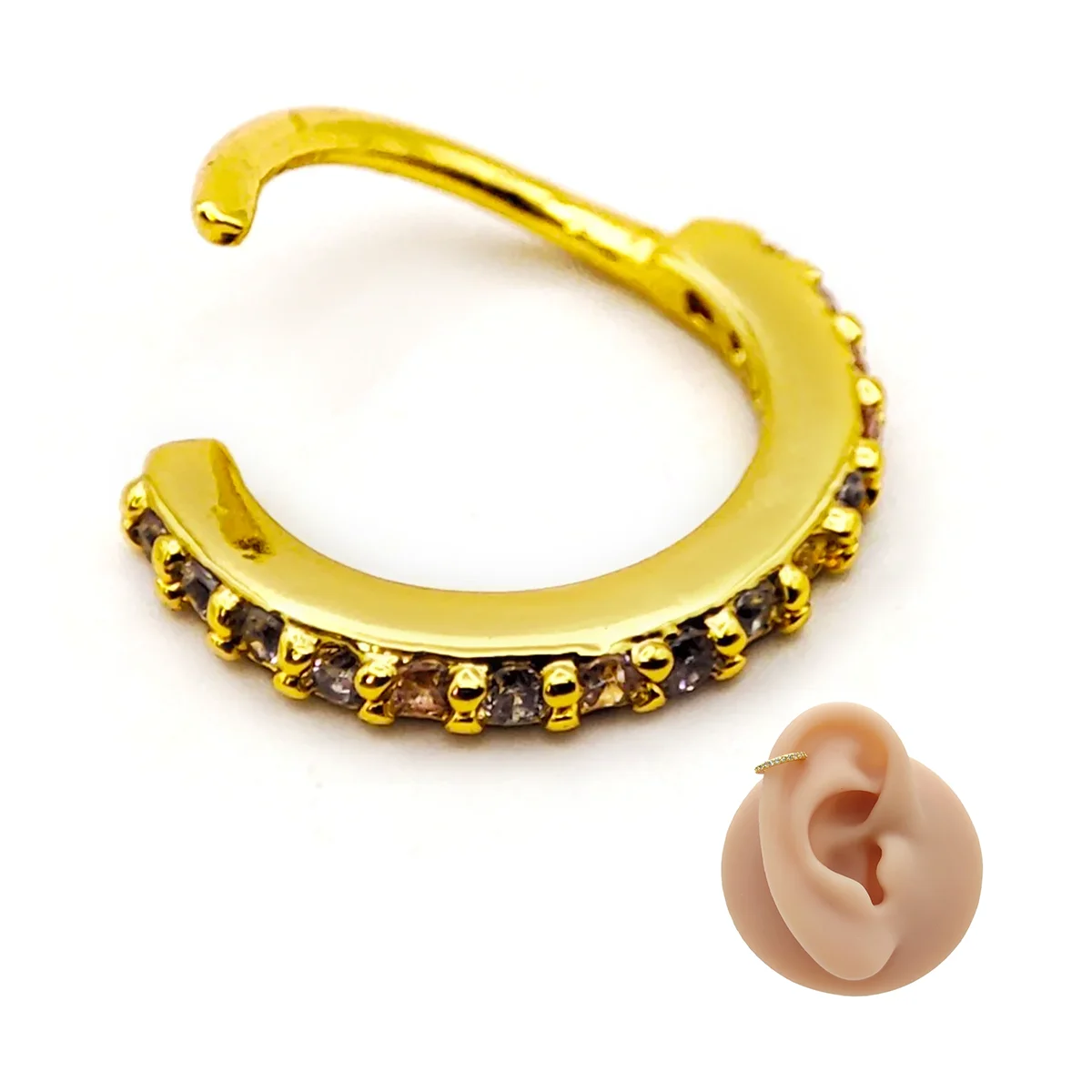 Piercing de Oreja Acero Aro Argolla Sin Fin Cristales 2