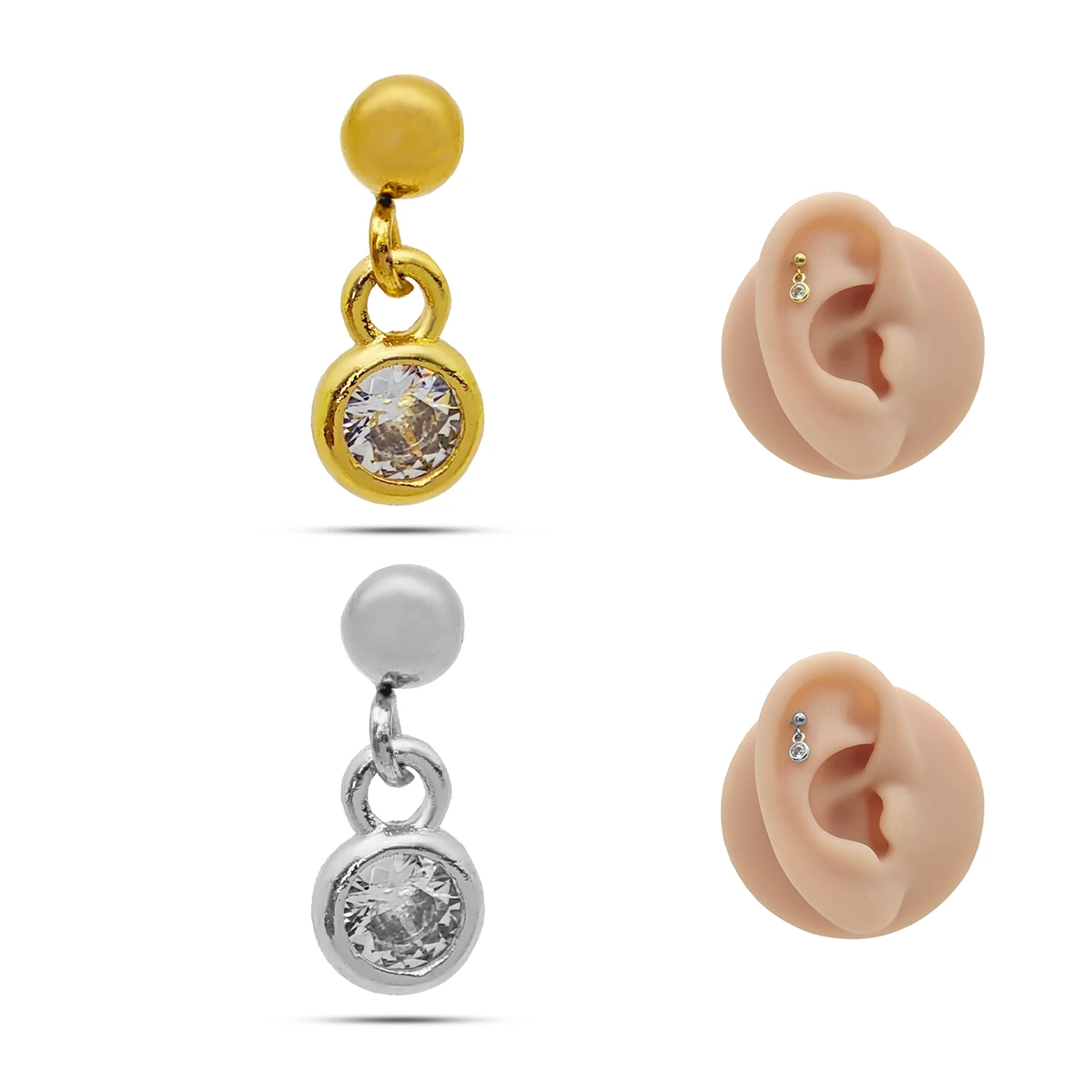 Piercing de Oreja Acero Bola lisa Colgante Circulo 6