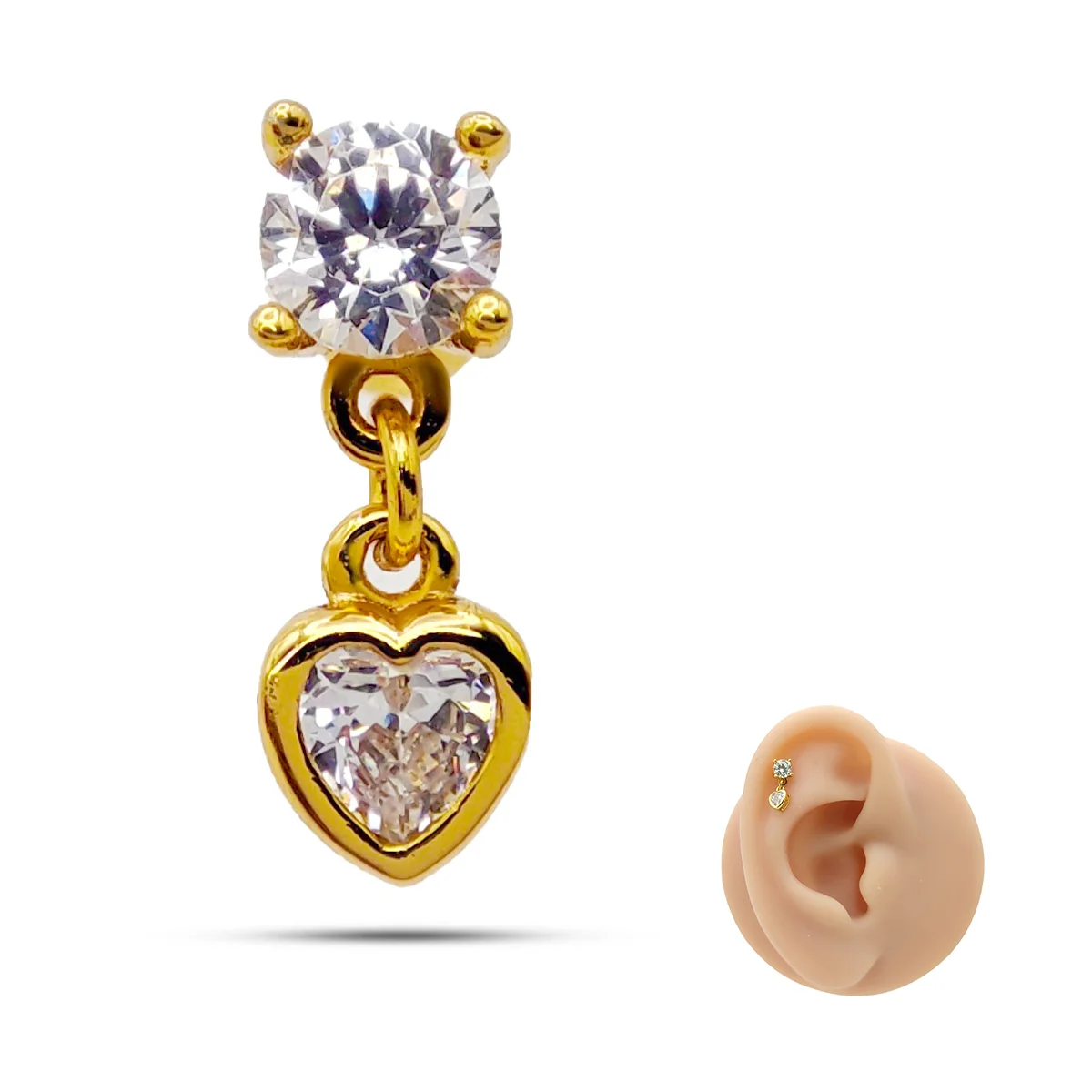 Piercing de Oreja Acero Colgante Corazon Zirconias 2 1