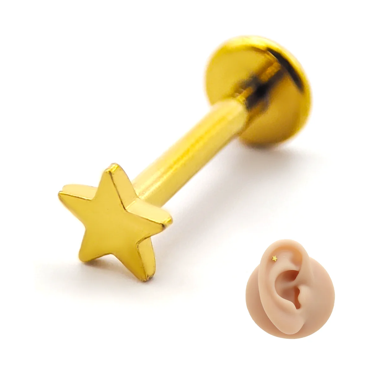 Piercing de Oreja Acero Estrella Lisa Plana Sencilla 10