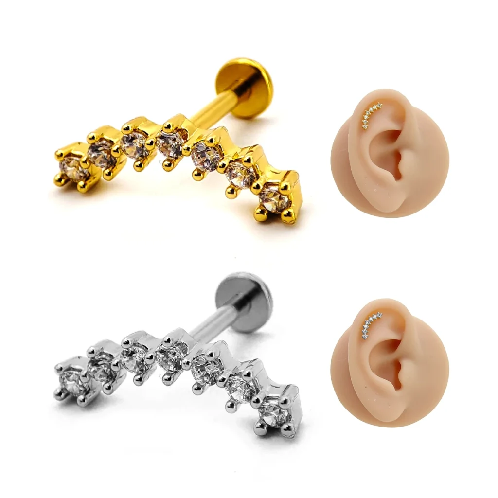 Piercing de Oreja Acero Forma C Curvo Trepador Zirconia