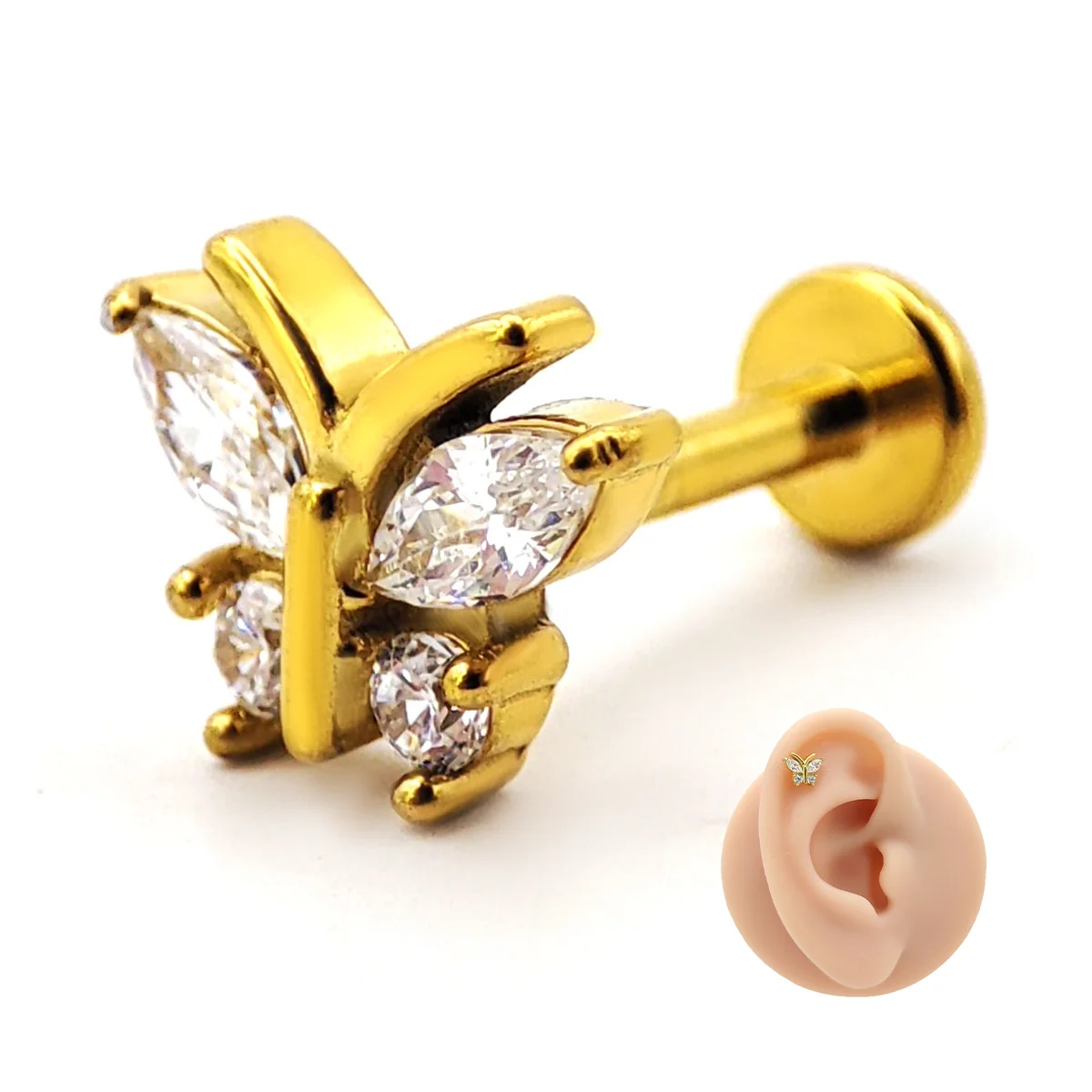 Piercing de Oreja Acero Mariposa de Zirconias Antenas 3
