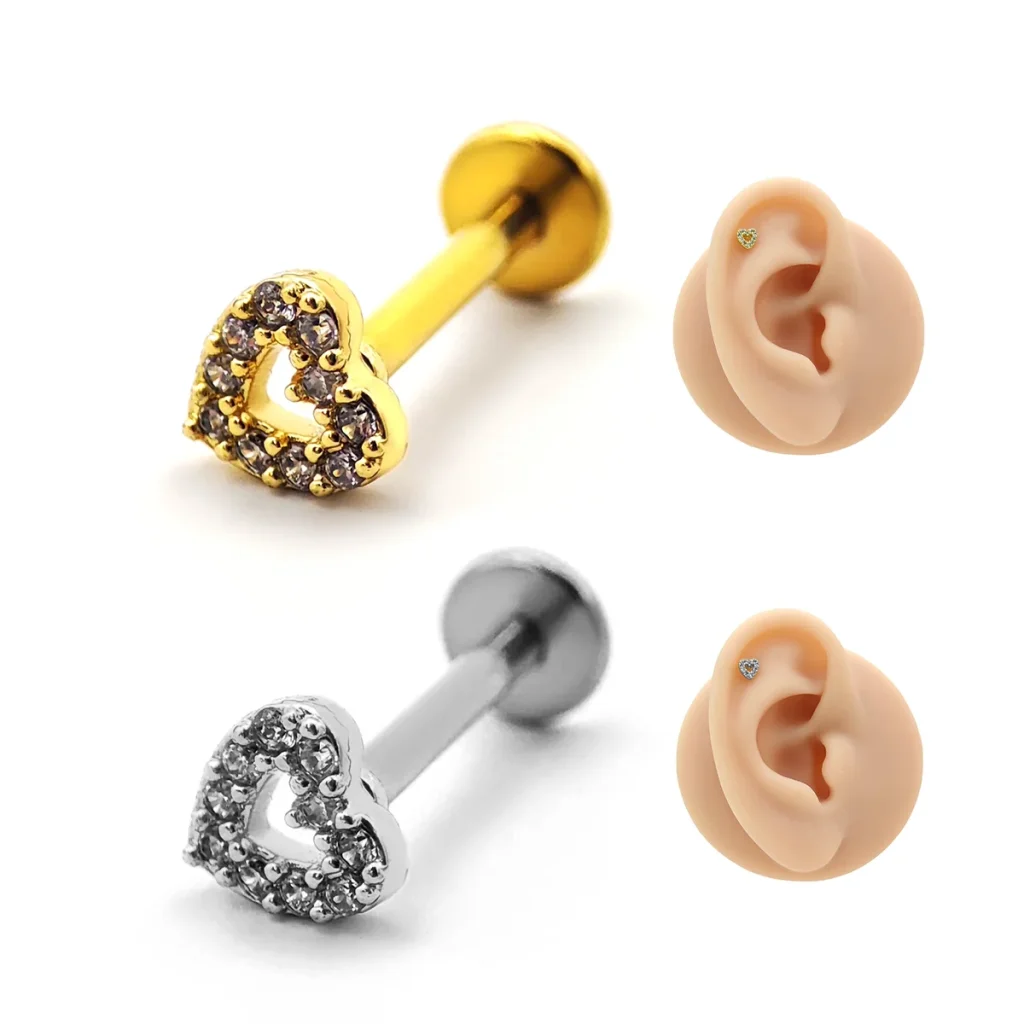 Piercing de Oreja Acero Mini Corazon Contorno Cristales 1
