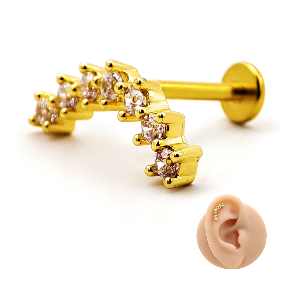 Piercing de Oreja Acero Trepador Curvo Delgado 9