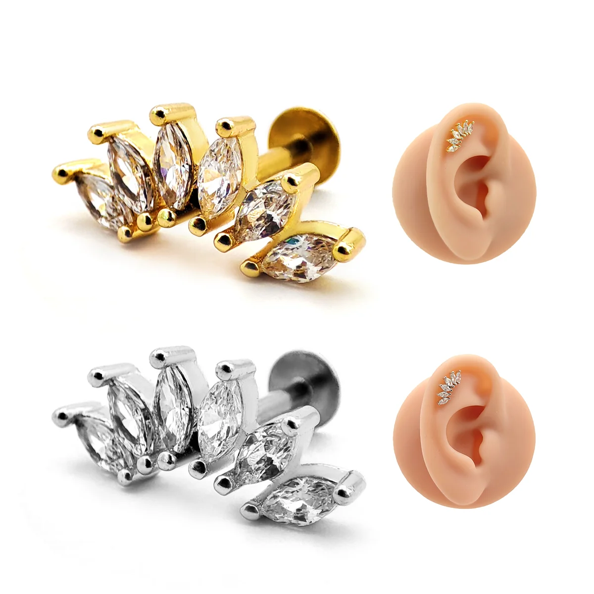 Piercing de Oreja Trepador Cinco Hojas Zirconia Marquesa 1