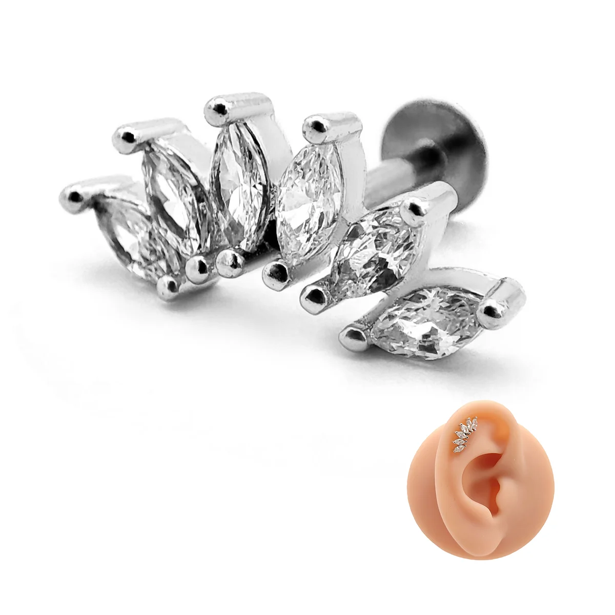 Piercing de Oreja Trepador Cinco Hojas Zirconia Marquesa 11