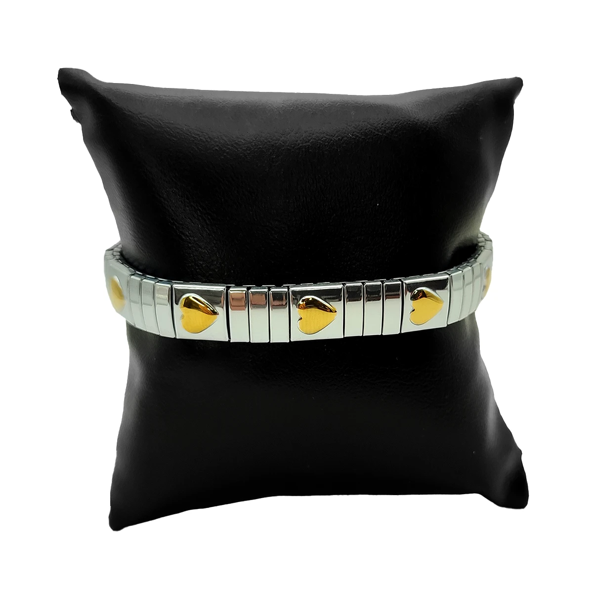 Pulsera Acero Bicolor Tipo Italiana Elastica Corazones 2