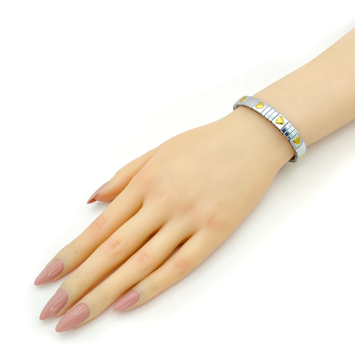 Pulsera Acero Bicolor Tipo Italiana Elástica Corazones - Image 3