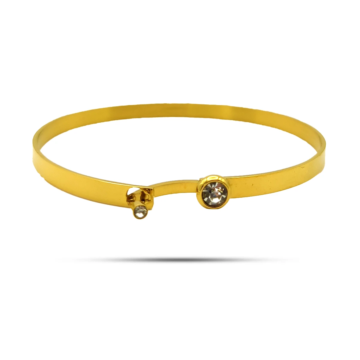 Pulsera Acero Brazalete Liso Cristales Redondos Claros 7