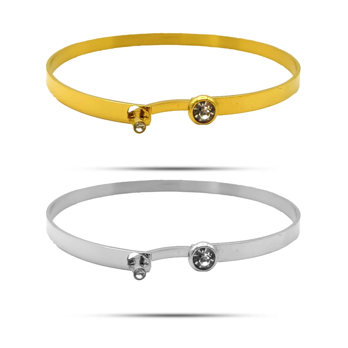 Pulsera Acero Brazalete Liso Cristales Redondos Claros