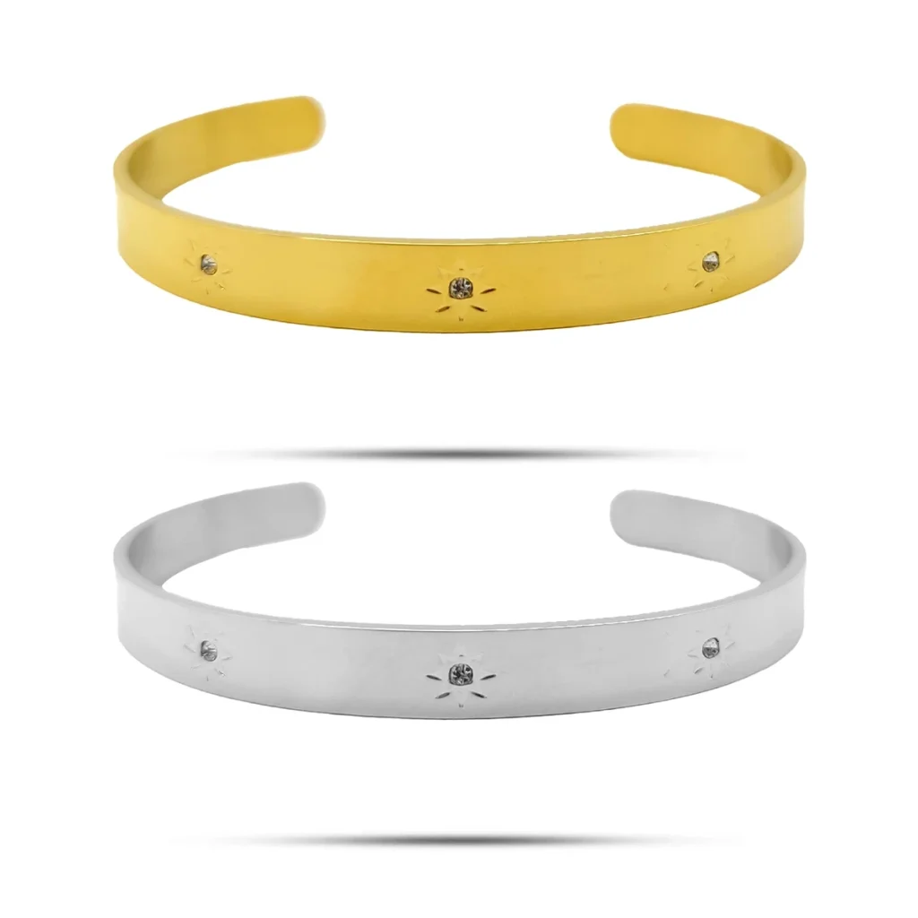 Pulsera Acero Brazalete Soles Cristales Centrales Ajustable 3