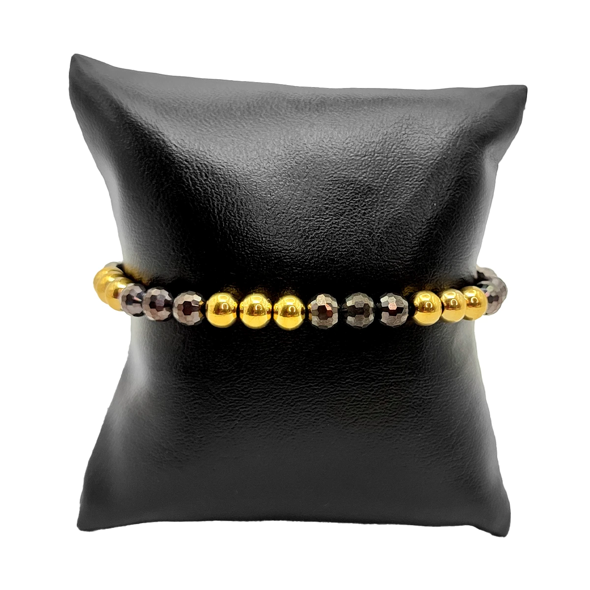 Pulsera Acero Dorado Balines Cuentas Negras Recorrible 2