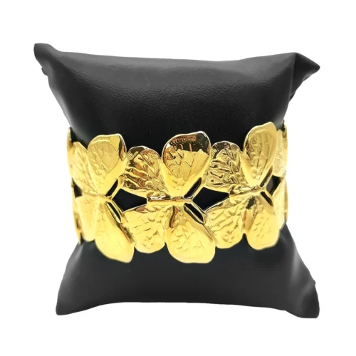 Pulsera Acero Dorado Brazalete Ancho Mariposas Ajustable
