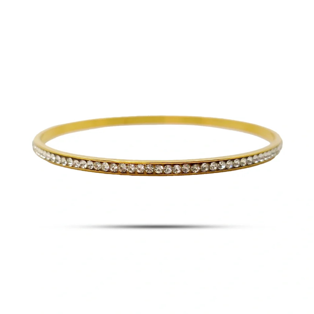 Pulsera Acero Dorado Brazalete Delgado Fila Cristales 2