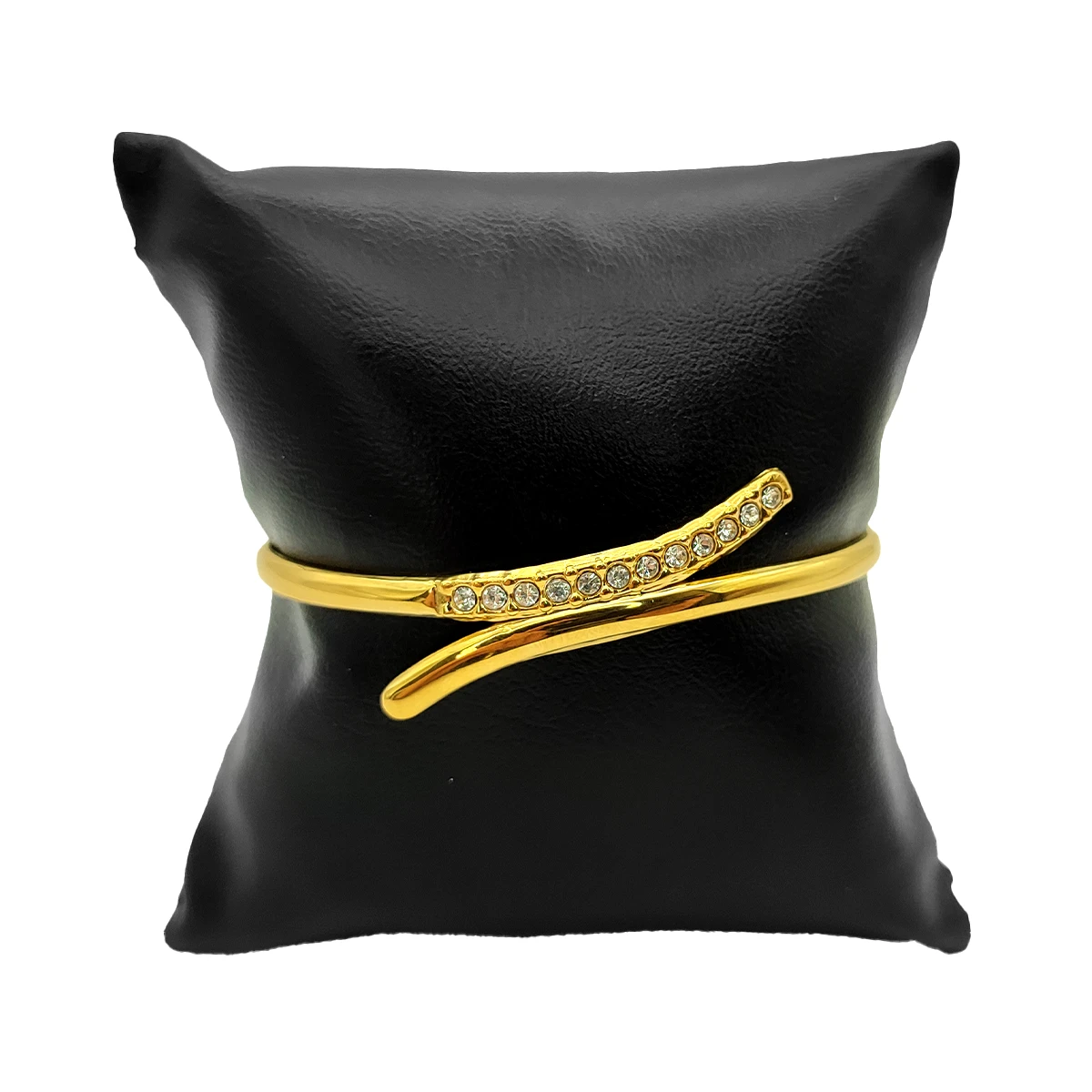 Pulsera Acero Dorado Brazalete Lineas Curvo Cristales 2