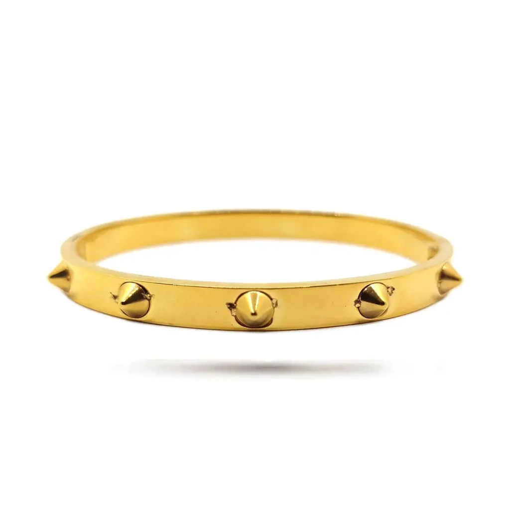 Pulsera Acero Dorado Brazalete Liso Picos Punk Rock 1
