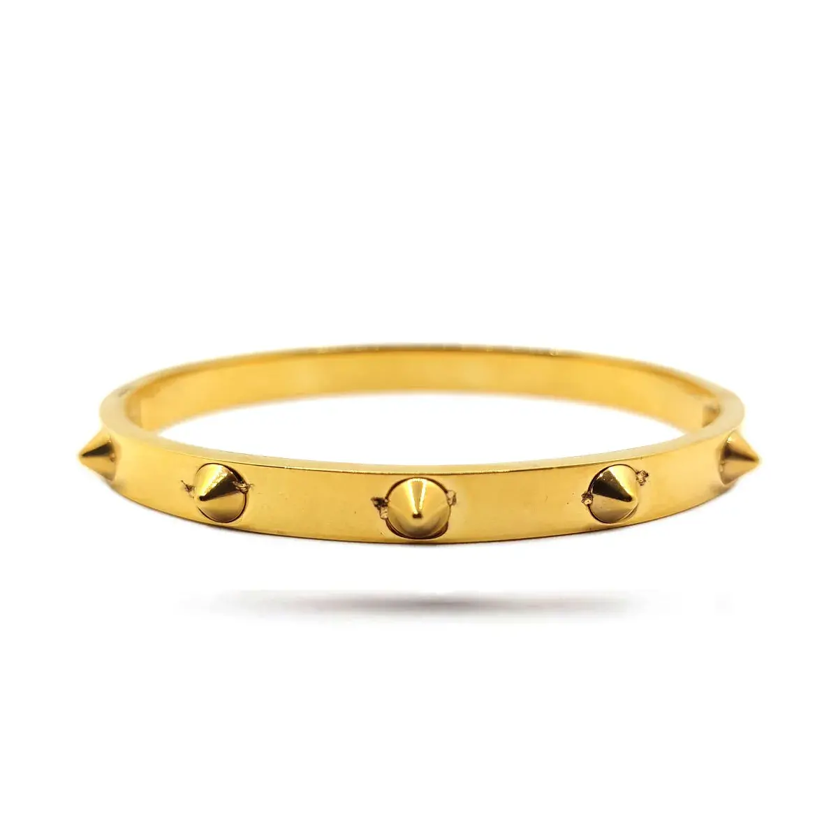 Pulsera Acero Dorado Brazalete Liso Picos Punk Rock 1