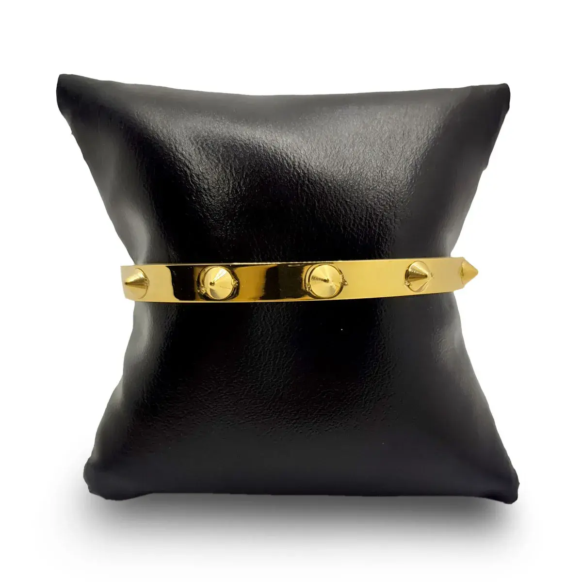 Pulsera Acero Dorado Brazalete Liso Picos Punk Rock 2