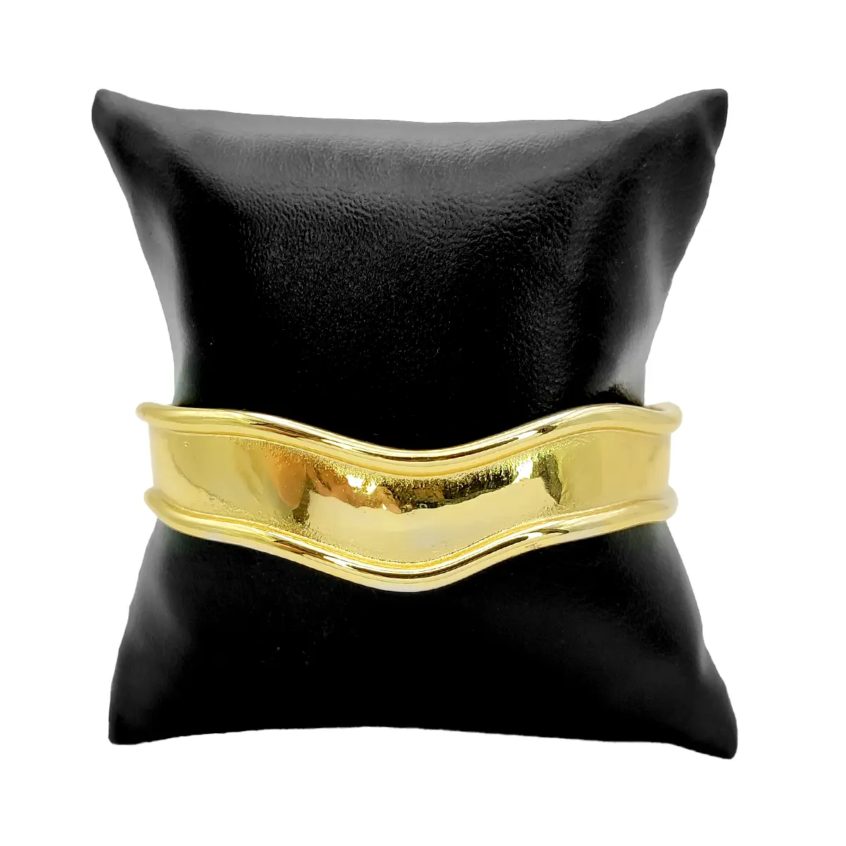 Pulsera Acero Dorado Brazalete Ondas Biselado Liso 2