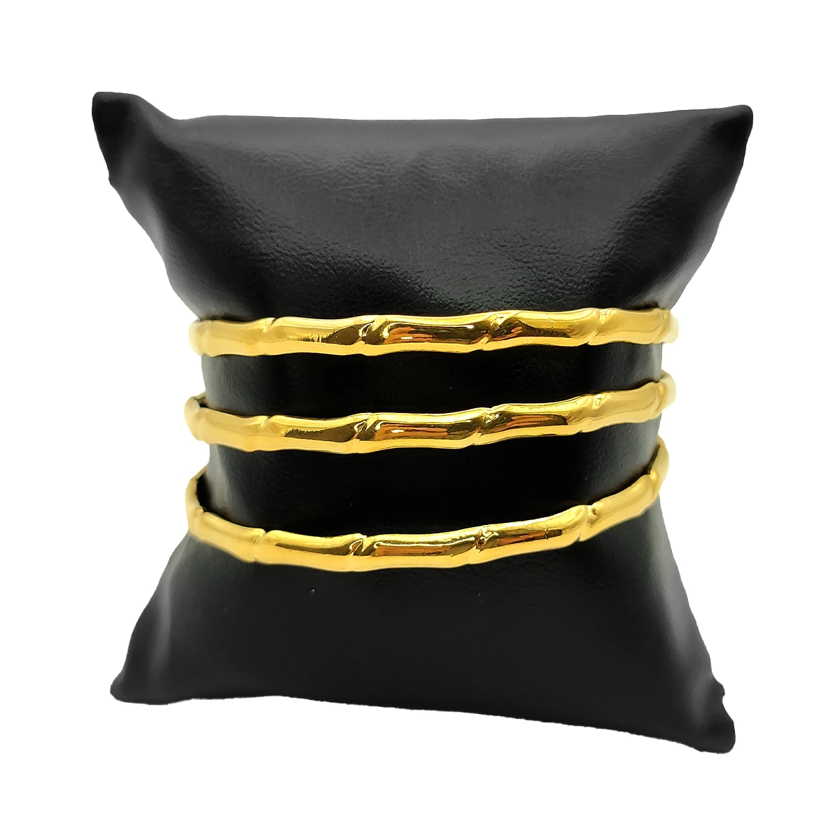 Pulsera Acero Dorado Brazalete Triple Lineas Irregulares 3