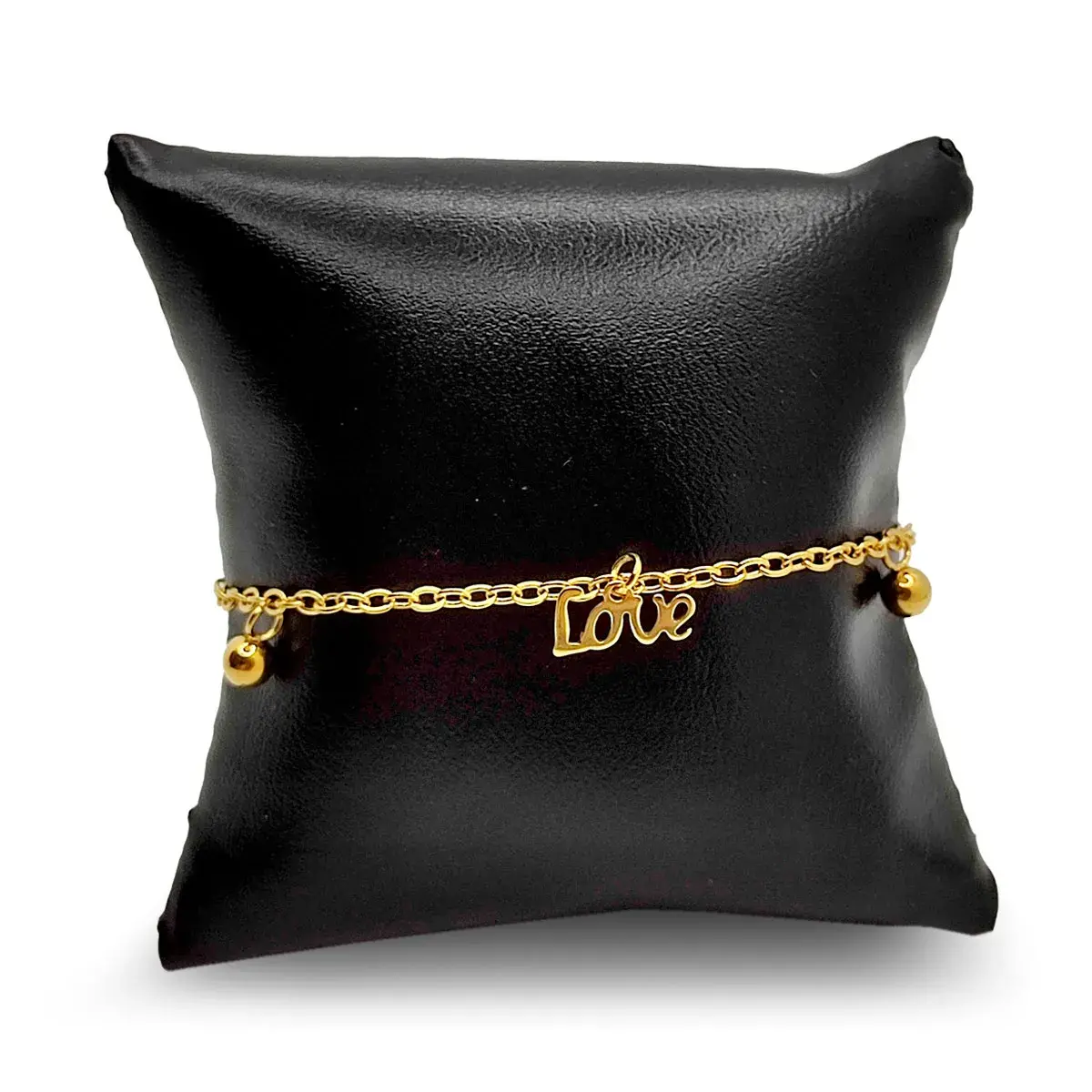 Pulsera Acero Dorado Colgantes Balines y Dije Love Amor 2