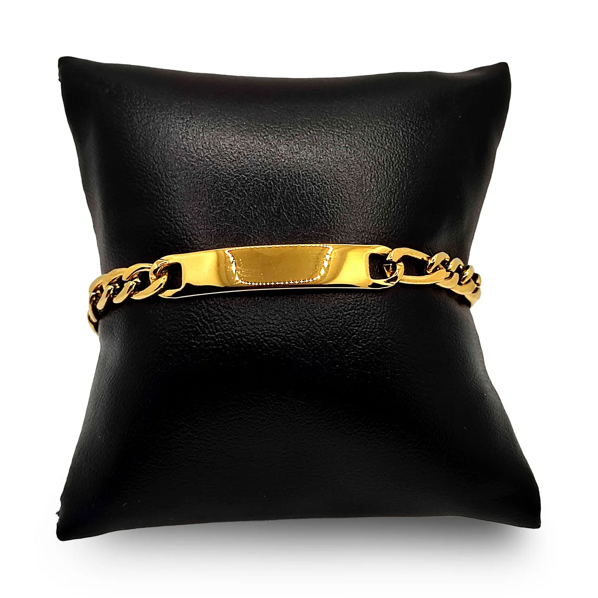 Pulsera Acero Dorado Esclava 3x1 Placa Delgada Grabar 2