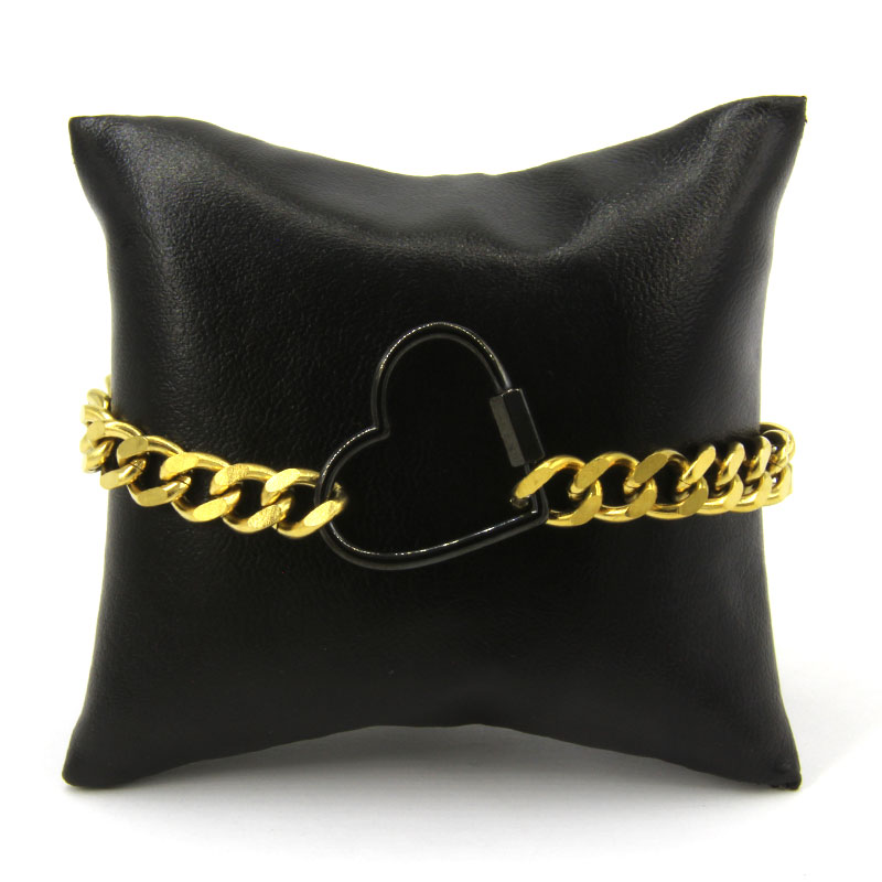 Pulsera Acero Dorado Eslabon Cubano Broche Corazon 2